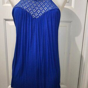 Knapp Studio Royal Blue Halter Top – Lace Yoke Detail, Flowy & Feminine